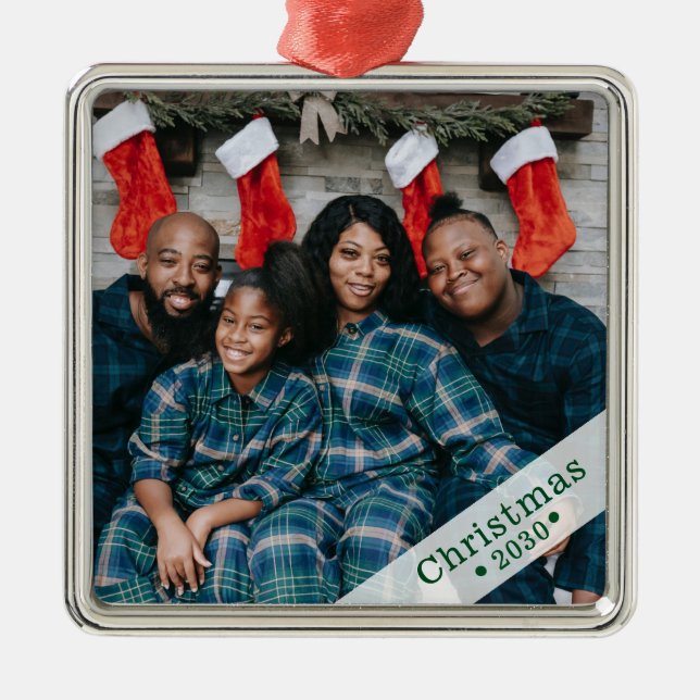 Custom Family Photo Holiday Metal Ornament (Front)