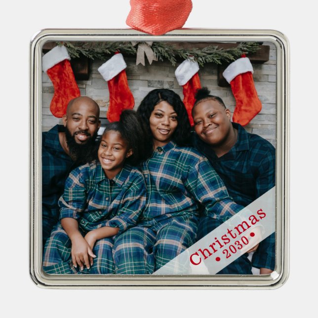 Custom Family Photo Holiday Metal Ornament (Front)