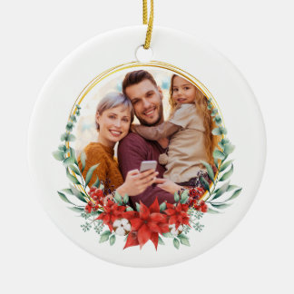 Custom Family Photo Holly Holly  Ceramic Ornament