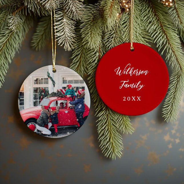 Custom Family Photo Keepsake Christmas Ceramic Ornament (Creator Uploaded)