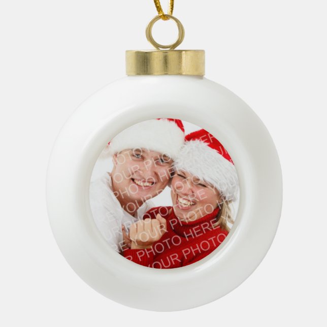 Custom family photo merry Christmas holiday Ceramic Ball Christmas Ornament (Front)
