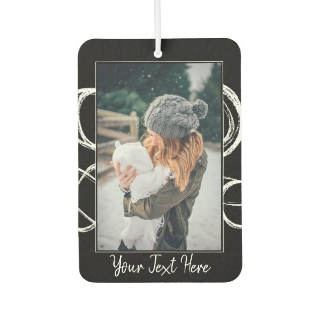 Custom Family Photo Modern Script Black Car Air Freshener (Front)