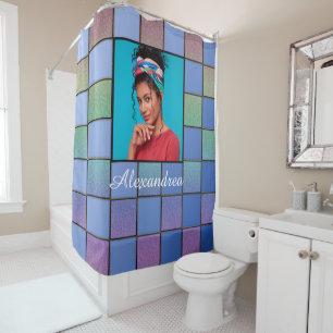 Custom Family Photo Modern Script Personalise  Shower Curtain