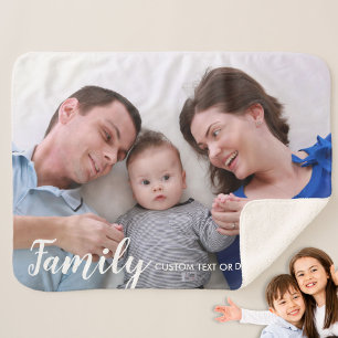 Custom Family Photo Modern Script Personalised Sherpa Blanket