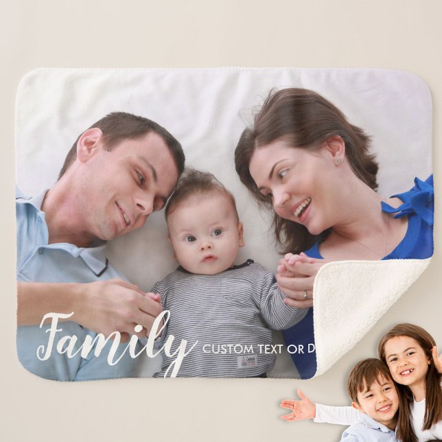 Custom Family Photo Modern Script Personalised Sherpa Blanket (Creator Uploaded)