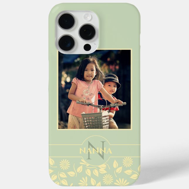 Custom Family Photo Monogram Name Pastel Green Case-Mate iPhone Case (Back)
