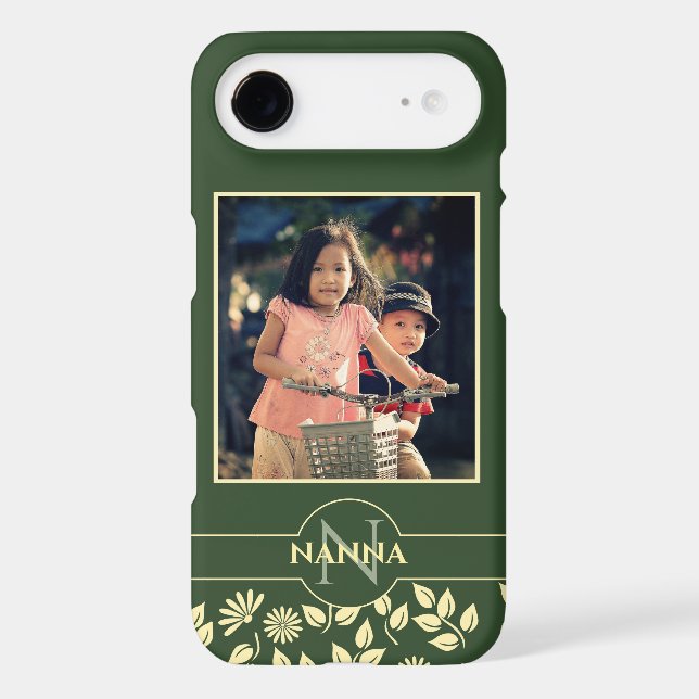 Custom Family Photo Monogram Name Pattern Green (Back)