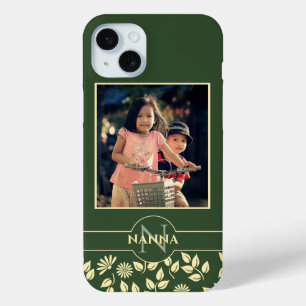 Custom Family Photo Monogram Name Pattern Green iPhone 15 Mini Case