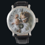 Custom Family Photo | Monogram | Roman Numeral Watch<br><div class="desc">Upload your favourite photo from Instagram, phone or your home computer to this custom watch featuring your monogram inside of a black circle frame centred in the middle. On the outer edges of the watch are tall Roman numerals. *******If your photo happens to get cut off, use the 'edit this...</div>