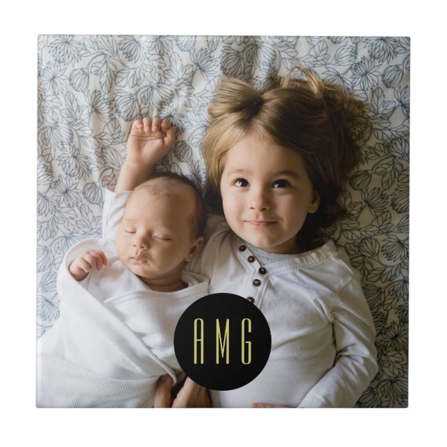 Custom Family Photo | Monogrammed Ceramic Tile (Front)