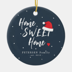 Custom family photo name home sweet home Christmas Ceramic Ornament