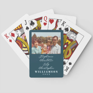 Custom Family Photo Names Year Retro Blue Teal  Playing Cards