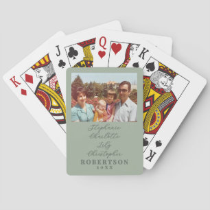 Custom Family Photo Names Year Retro Sage Green  Playing Cards