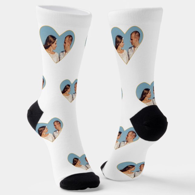 Custom Family Photo on White Crew Socks (Angled)
