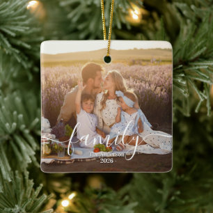 Custom Family Photo - Personalized Last Name  Ceramic Ornament