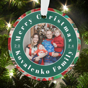 Custom Family Photo Red Green Plaid Holiday Ornament
