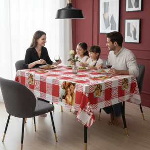 Custom Family Photo Red & White Tablecloth