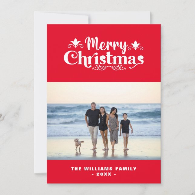 Custom Family Photo Simple Modern Merry Christmas Holiday Card (Front)