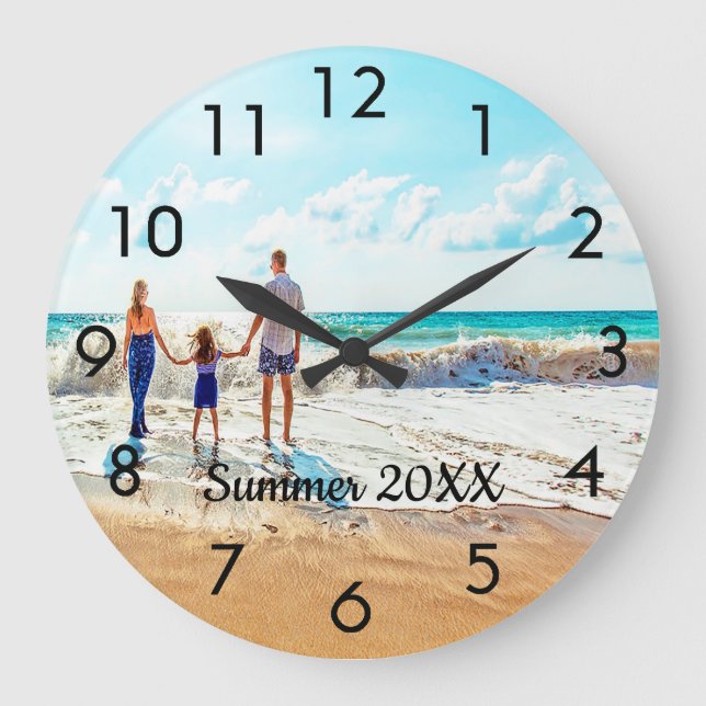 Custom family photo summer vacation text large clock (Front)