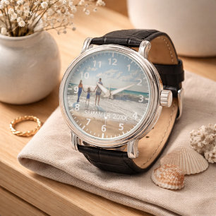 Custom family photo summer vacation text white watch