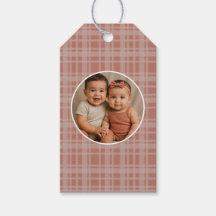 Custom Family Photo Terracotta Beige Plaid Holiday