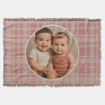 Custom Family Photo Terracotta Beige Plaid Holiday