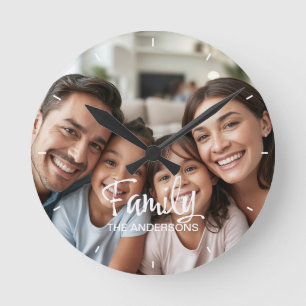 Custom Family Photo Trend Script Name Personalized Round Clock