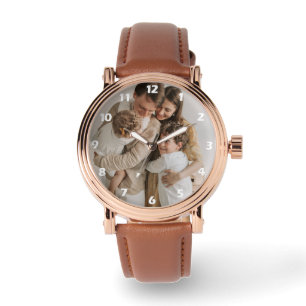 Custom Family Photo White Numbers Watch