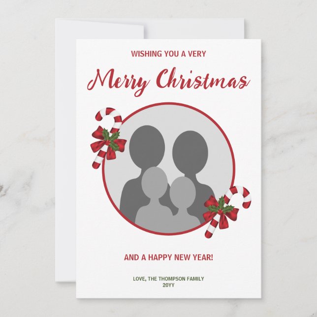 Custom Family Photo With Candy Canes Christmas Holiday Card (Front)