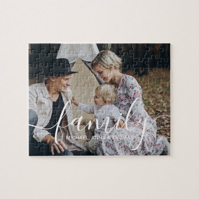 Custom family photo with custom name jigsaw puzzle (Horizontal)
