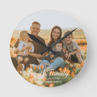 Custom family photo with custom names gifts  round clock
