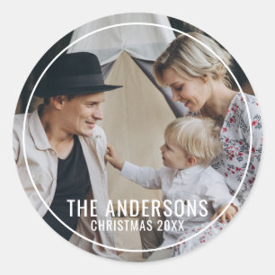 Custom family photo with family name classic round sticker