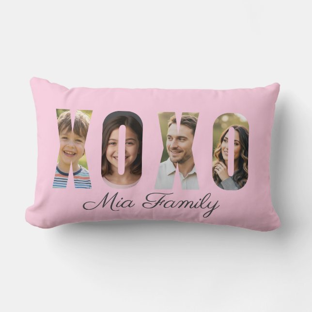 Custom Family Photo XOXO Pink Valentine’s Day Lumbar Cushion (Front)