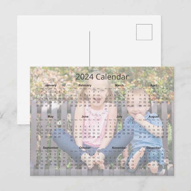 Custom Family Photograph 2024 Monthly Calendar Postcard (Front/Back)