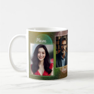 Custom Family Photos Dark Blue Green Pink Bokeh Coffee Mug