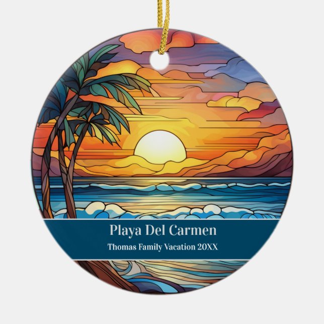 Custom Family Playa Del Carmen Beach Vacation Ceramic Ornament (Front)