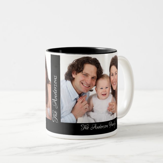 Custom Family Portrait 2 Photos Add Your Name Two-Tone Coffee Mug (Front Right)