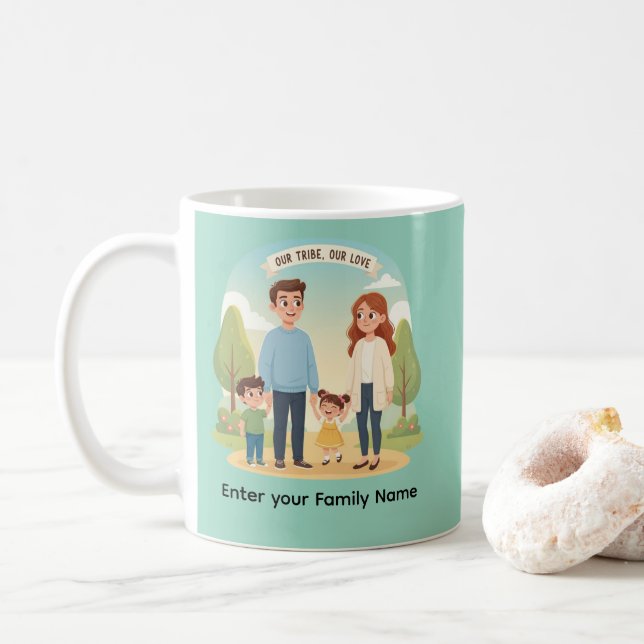 Custom Family Portrait Our Tribe Our Love Coffee Mug (With Donut)
