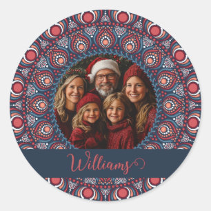 Custom Family Portrait Russet Christmas Mandala Classic Round Sticker