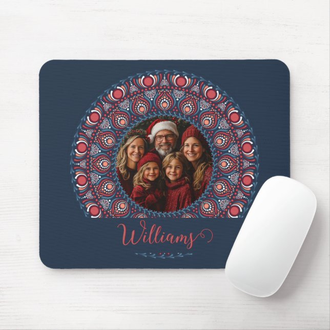 Custom Family Portrait Russet Christmas Mandala Mouse Pad (With Mouse)