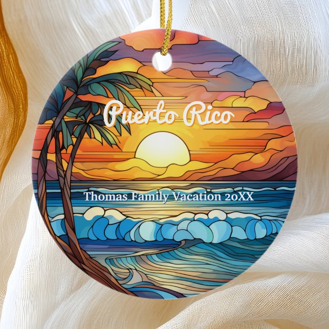Custom Family Puerto Rico Trip Faux Stained Glass Ceramic Ornament (Creator Uploaded)