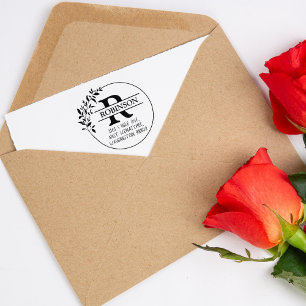 Custom Family Return Address with Monogram,  Rubber Stamp