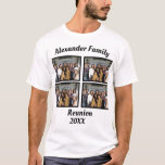 Custom Family Reunion 4 Photo T-Shirt<br><div class="desc">Custom Family Reunion 4 Photo T-Shirt.Celebrate your Family Reunion with this modern t-shirt featuring a "Family Reunion" caption in black contemporary fonts. Easily customise this t-shirt with photos of the family, the year by editing the template fields. This t-shirt is part of our "Family Reunion Matching T-Shirts" with many coordinating...</div>