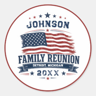 Custom Family Reunion American Flag Classic Round Sticker