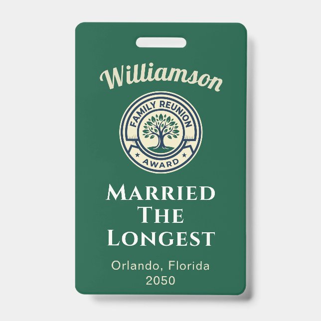 Custom Family Reunion Award ID Badge (Front)