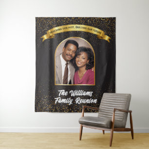 Custom Family Reunion Banner, 1 Photo Purple Gold Tapestry