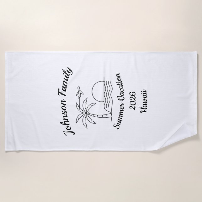 Custom Family Reunion Beach Summer Vacation White Beach Towel (Front)