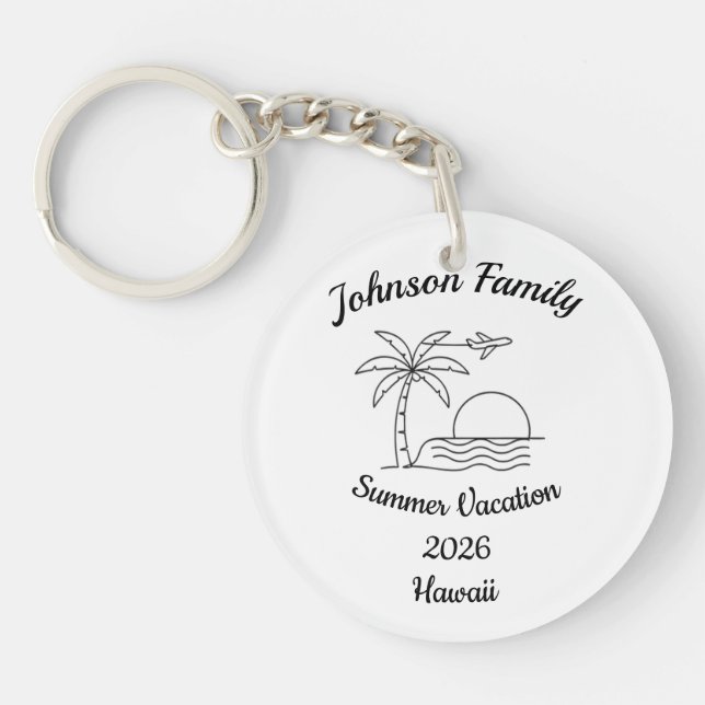 Custom Family Reunion Beach Summer Vacation White Key Ring (Front)