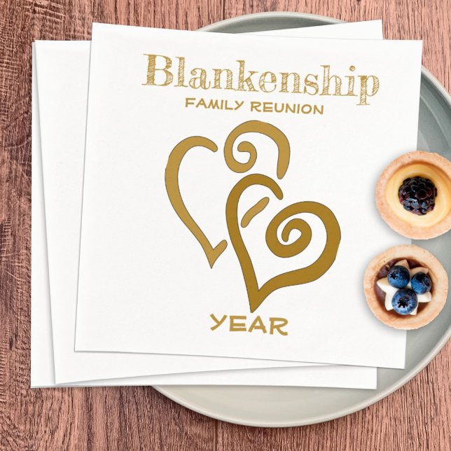Custom Family Reunion Black Gold Linked Hearts  Na Napkin (Creator Uploaded)