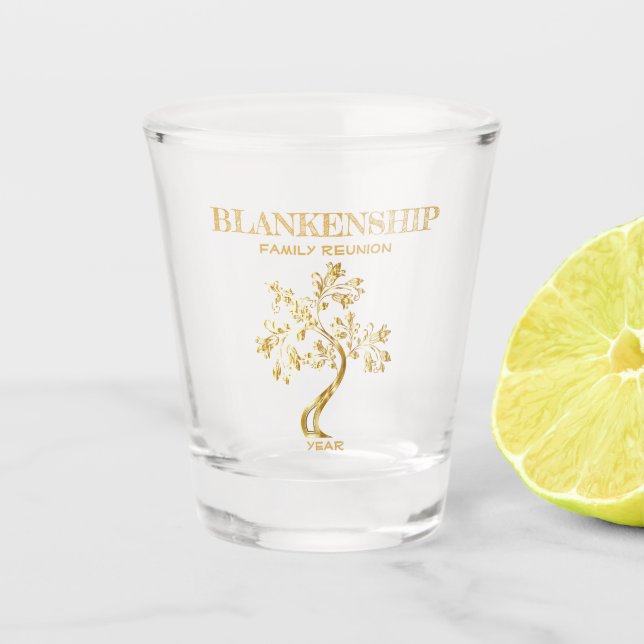 Custom Family Reunion Black Gold Tree Art  Shot Gl Shot Glass (Front)